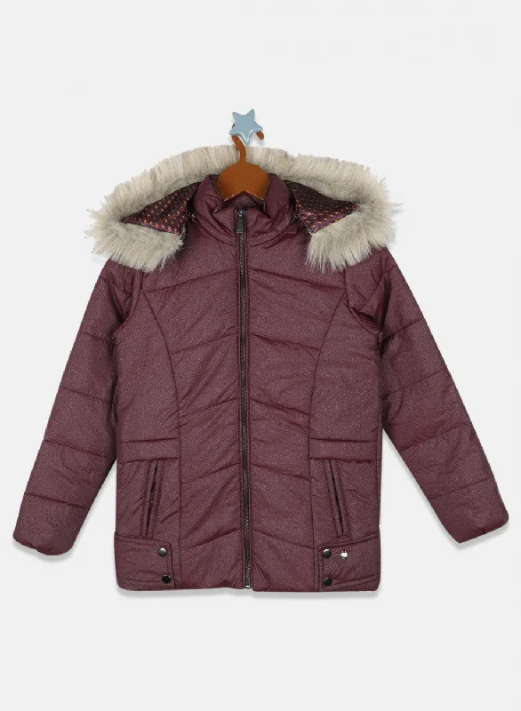 Girls Maroon Solid Jacket