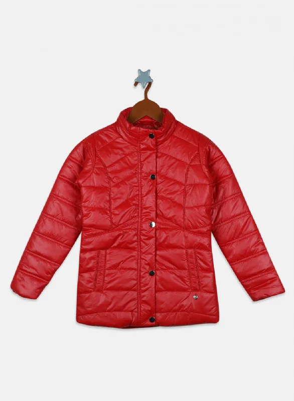 Girls Red Solid Jacket