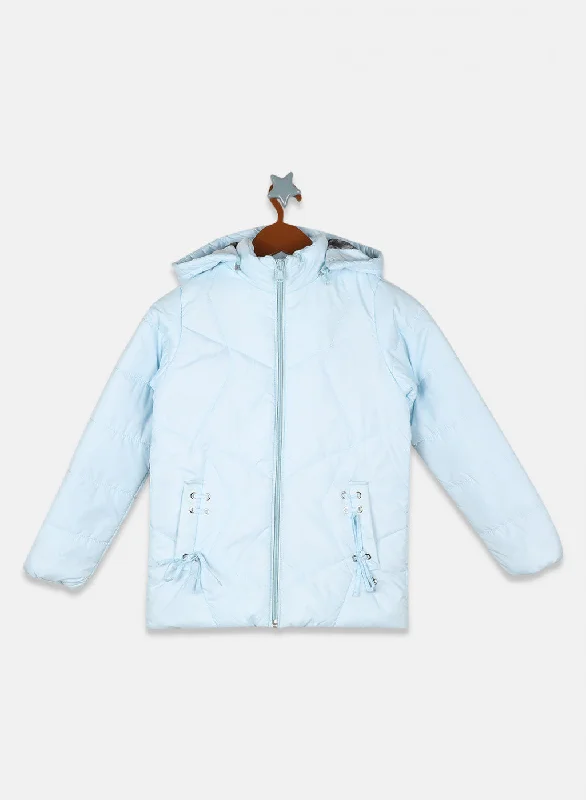 Girls Sky Blue Solid Jacket