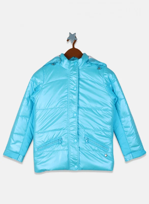 Girls Sky Blue Solid Jacket