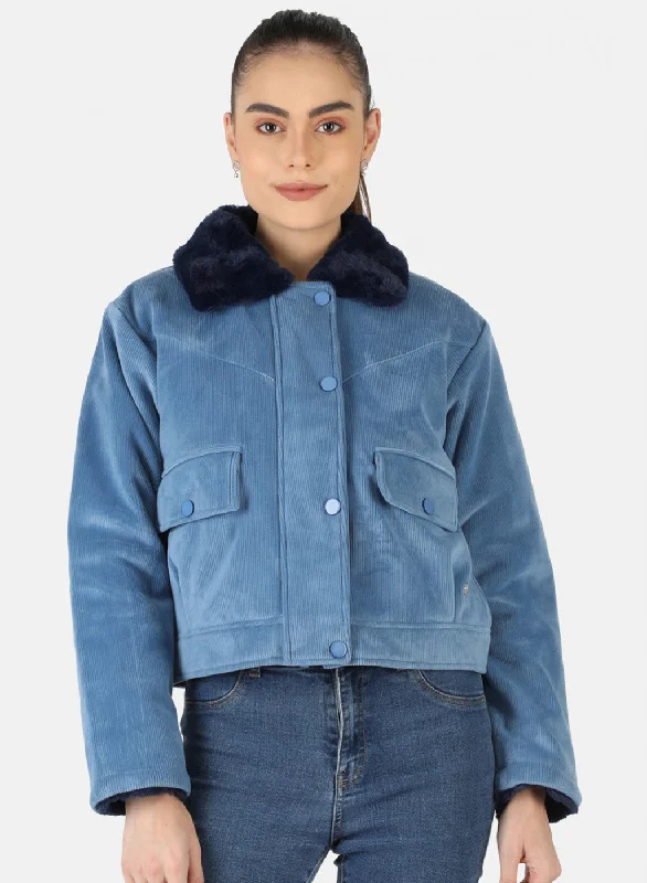 Women Blue Solid Jacket