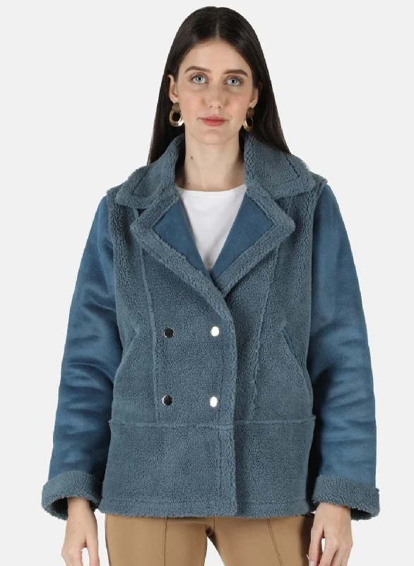 Women Blue Solid Jacket