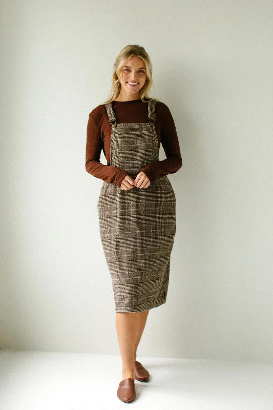 'Oaks' Plaid Overall Dress in Brown