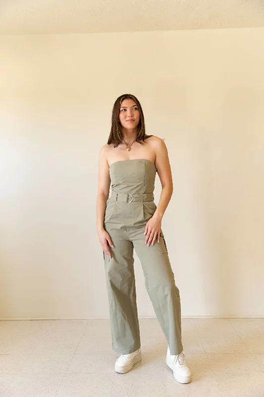 I'm Winning Strapless Cargo Jumpsuit