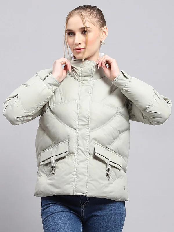 Women Grey Solid Mock Neck Full Sleeve Jacket