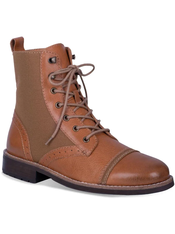 Andy Mens Leather Cap Toe Combat & Lace-up Boots Paisley Print Shoe Design  