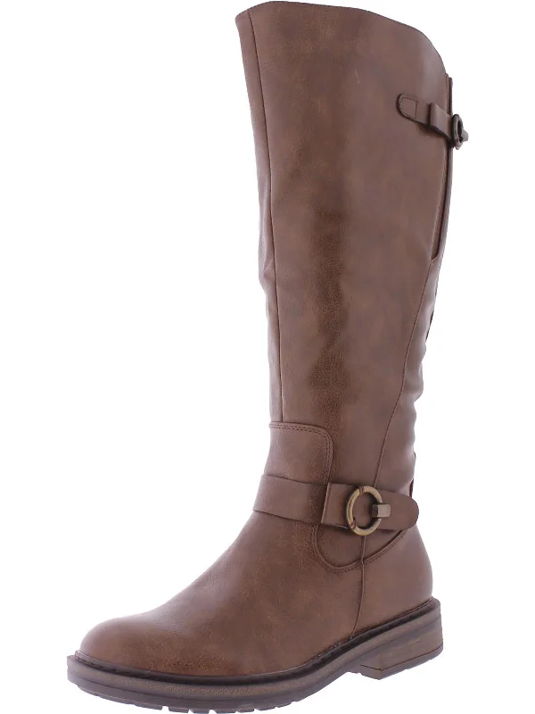 Aphrodite Womens Faux Leather Wide Calf Knee-High Boots Patchwork Shoe Aesthetic  