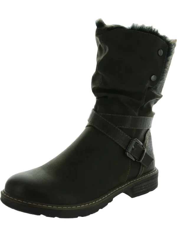 Bailey Womens Leather Cold Weather Winter Boots Metallic Trim Shoe Design  