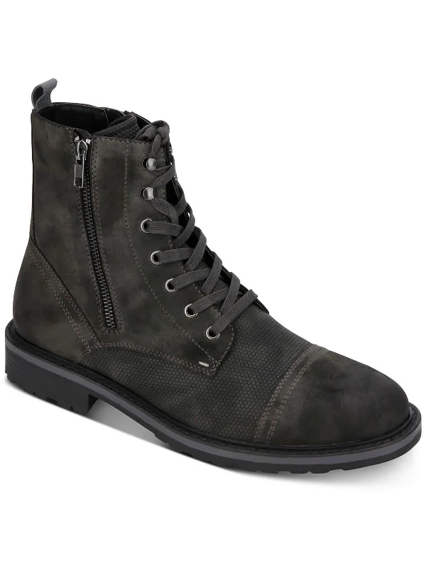Captain Mens Faux Leather Toe-Cap Combat & Lace-up Boots Elastic - Sided Chelsea Look  