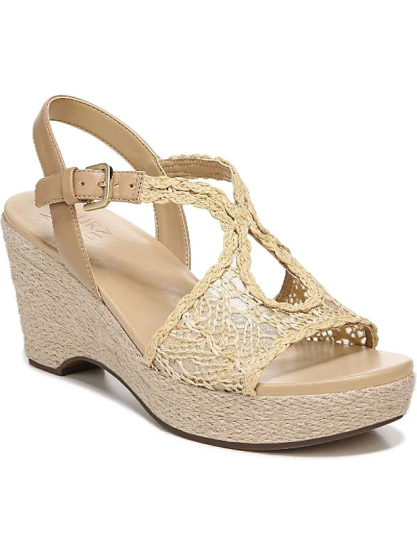 Catalina Womens Faux Leather Cut-Out Wedge Sandals Aesthetic  