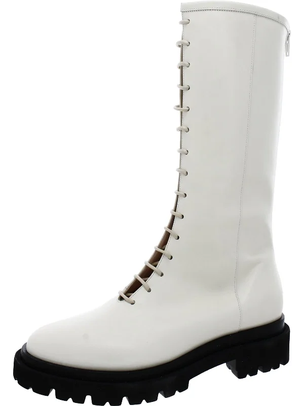CORBIN Womens Leather Block Heel Mid-Calf Boots Metallic Trim Shoe Design  
