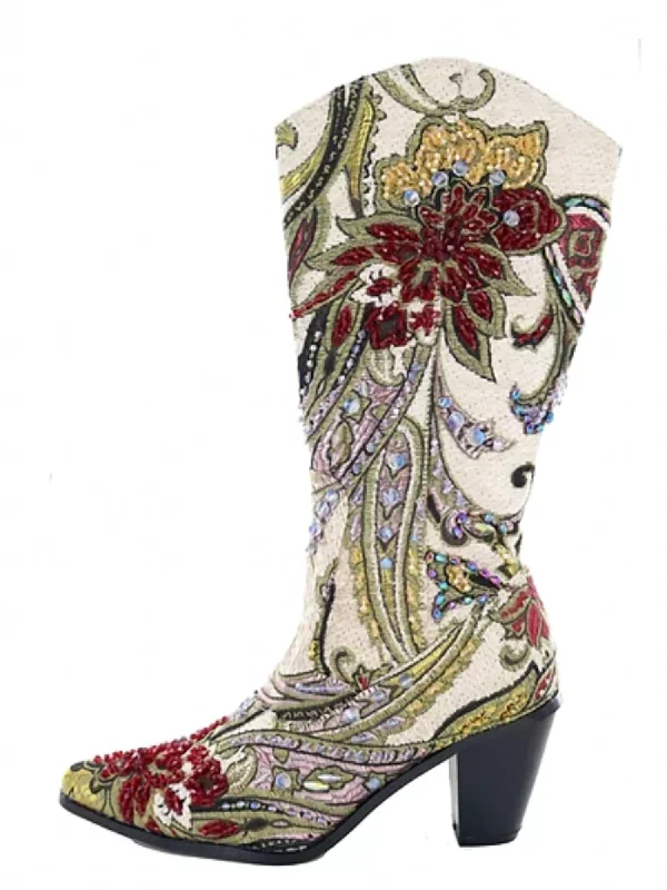 Crystal Embellished Boot In Beige Ivy League Loafer Look 