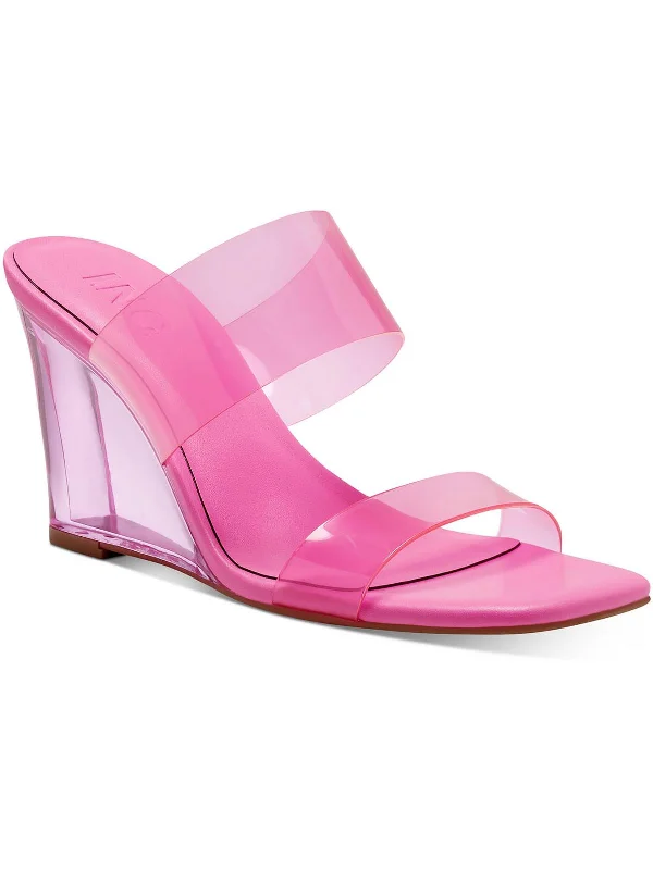 Eleste Womens Transparent Slip On Wedge Sandals Metallic Trim Shoe Design  