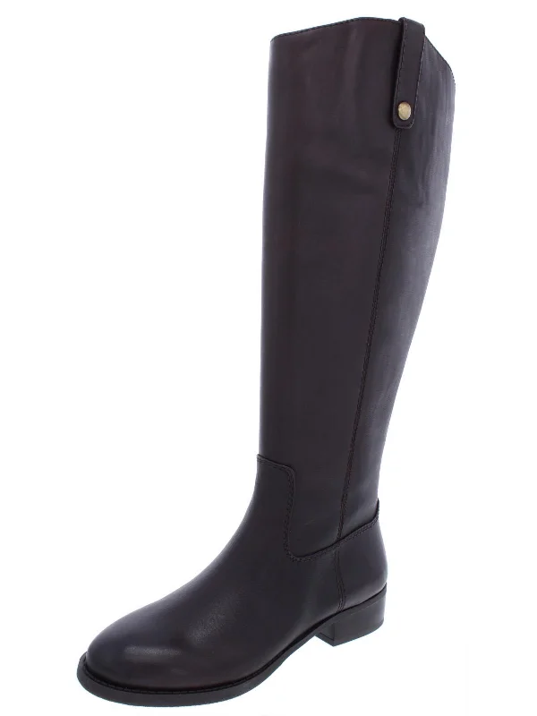 Fawne Womens Wide Calf Leather Riding Boots Brogue Oxford Aesthetic 