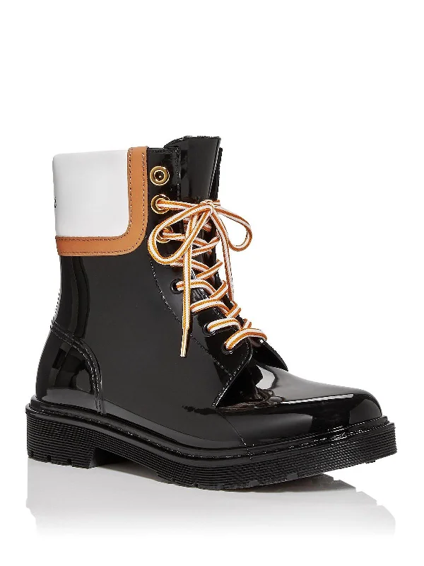Florrie Womens Patent Lace-Up Rain Boots Brogue Oxford Aesthetic 