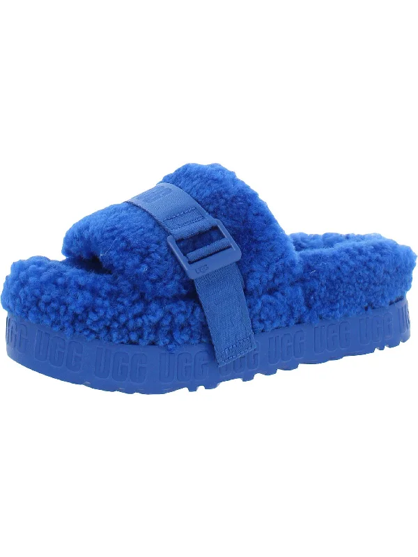 Fluffita Womens Shearling Slip On Flatform Sandals Elastic - Sided Chelsea Look  