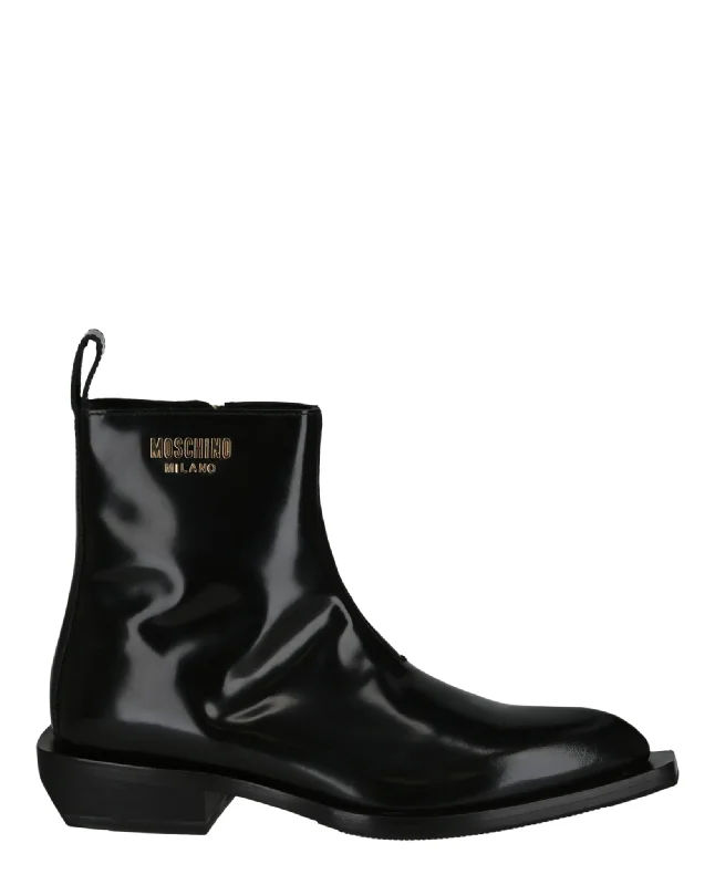 Gold Lettering Logo Ankle Boots Elastic - Sided Chelsea Look  