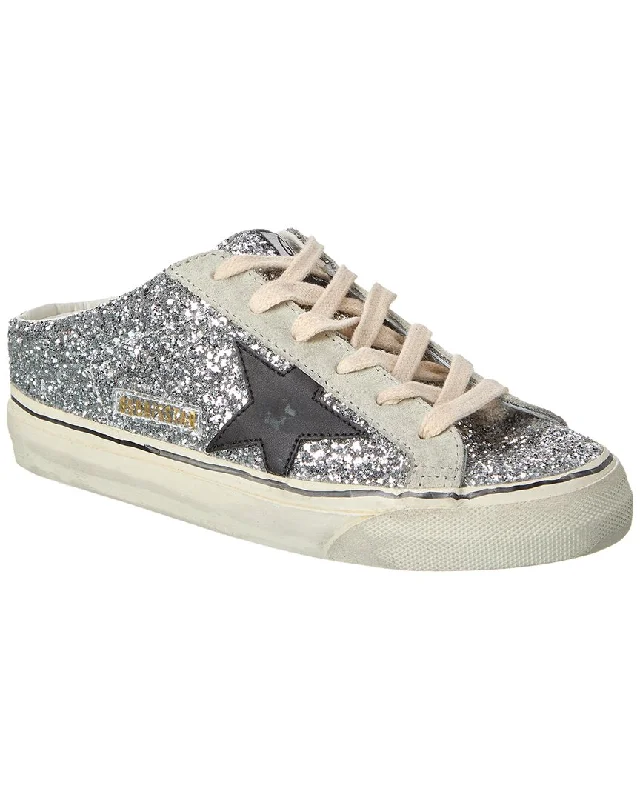 Golden Goose Superstar Sabot Glitter & Suede Sneaker Striped Shoe Style  