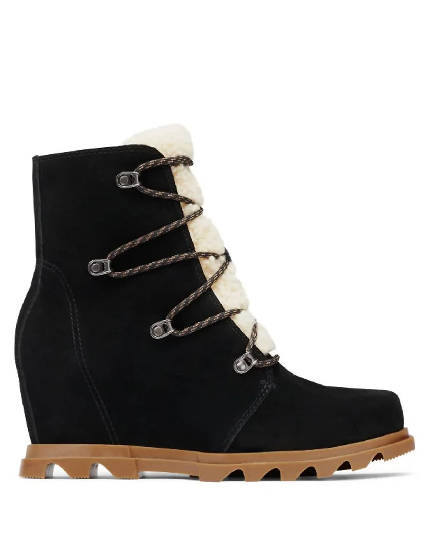 Joan Of Arctic Wedge Iii Lace Cozy Boots In Black, Sea Salt Athleisure Derby Style  