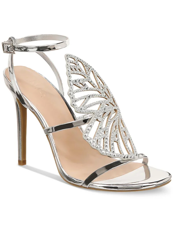 Kaip Womens Rhinestone Whimsical Shimmer Ankle Strap Monochromatic Shoe Look  
