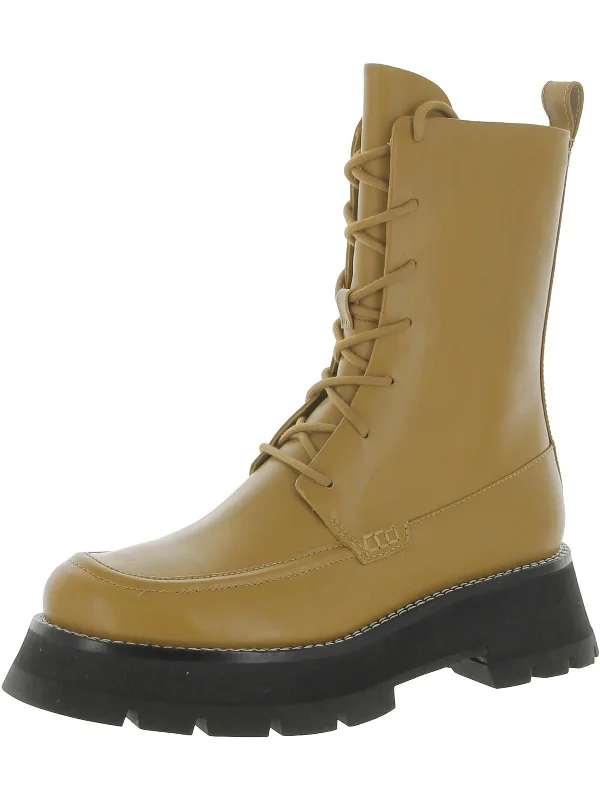 Kate Womens Leather Mid-Calf Combat & Lace-up Boots Wingtip Oxford Design 