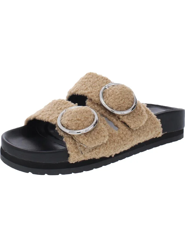 Keena 2 Womens Faux Fur Textured Flatform Sandals Checkered Shoe Pattern Look  