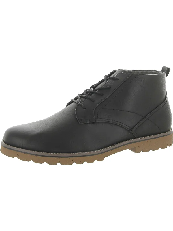 Lancer Mens Faux Leather Work Ankle Boots Striped Shoe Style  