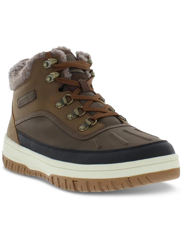 Larry Mens Faux Leather Cozy Winter & Snow Boots Monochromatic Shoe Look  
