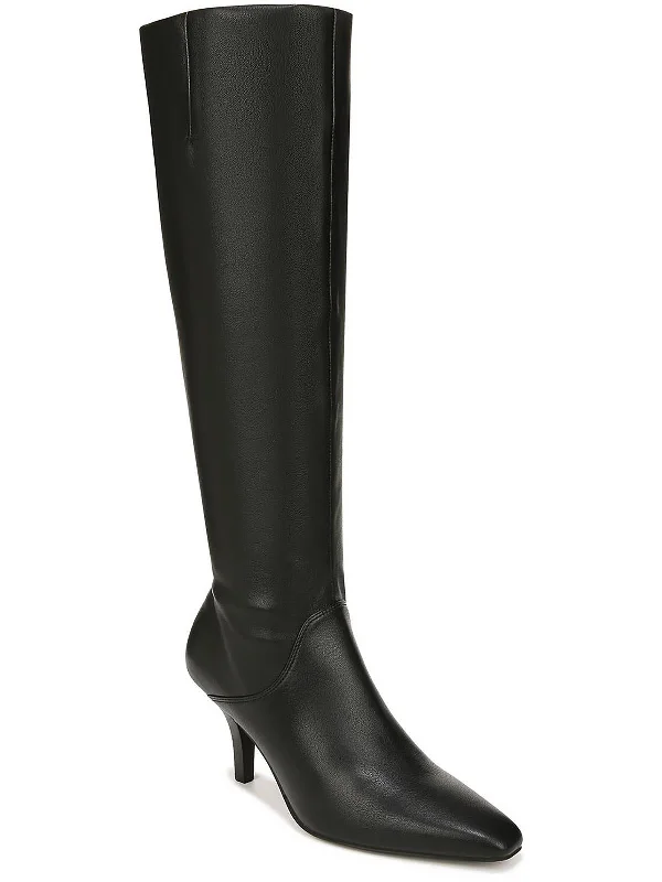 Lyla Womens Faux Leather Wide Calf Knee-High Boots Performance Running Sneaker Look  