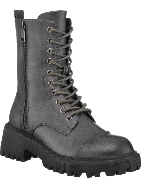 Mckay Womens Faux Leather Pull On Combat & Lace-up Boots Quilted Shoe Design  