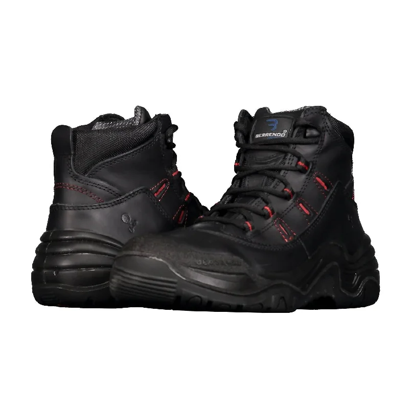 Men’S Steel Toe Work Boots 6” In Black Distressed Leather Shoe Style  
