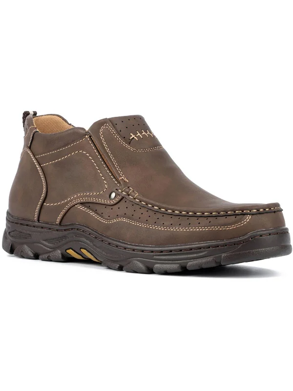Mens Faux Leather Perforated Ankle Boots Cowboy Boot Western Style  