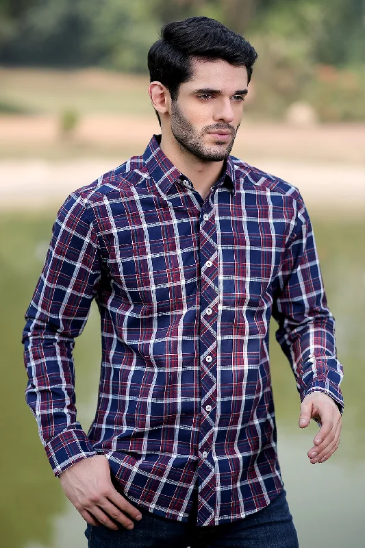 Mens "JAMES" Cotton Full Sleeves Checked Shirt Bespoke Shoe Aesthetic 