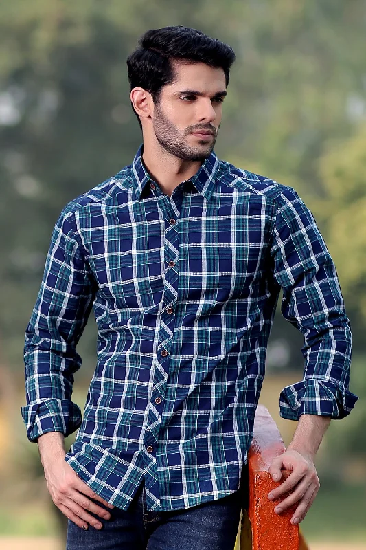 Mens "JAMES" Cotton Full Sleeves Checked Shirt Combat - Inspired Military Boot Look  