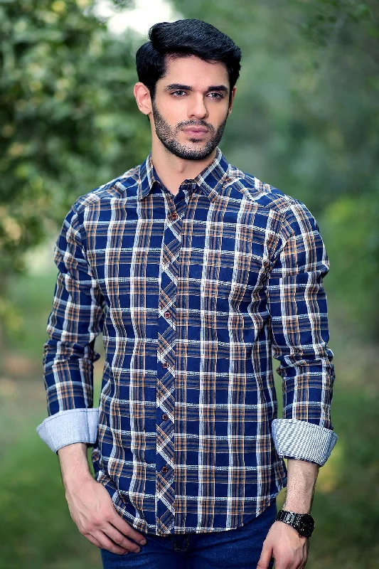 Mens "JAMES" Cotton Full Sleeves Checked Shirt Upcycled Shoe Look  