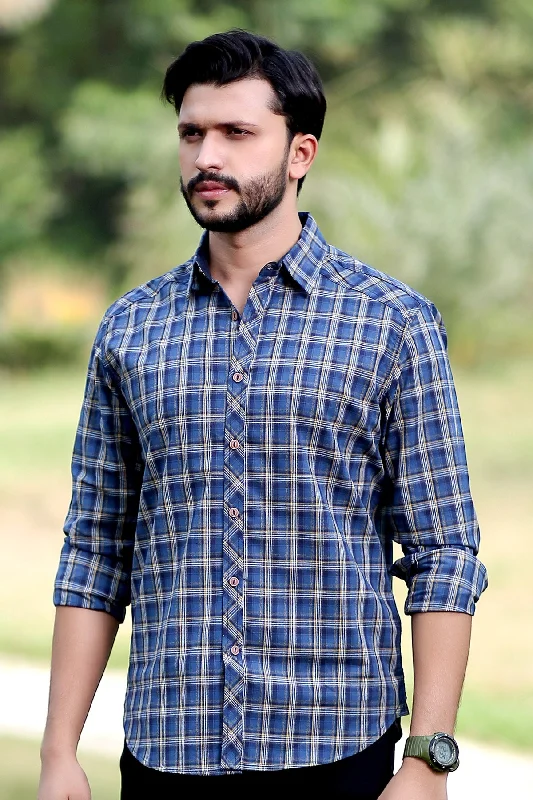 Men's "KULY" Cotton Full Sleeves Checked Shirt Tailored Oxford Style 