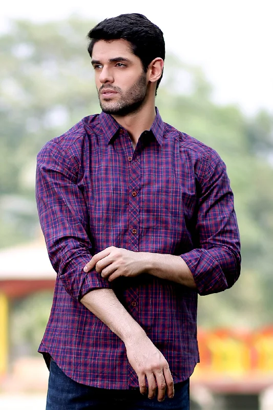 Men's “MATEO" Cotton Full Sleeves Checked Shirt Single - Buckle Monk Look  