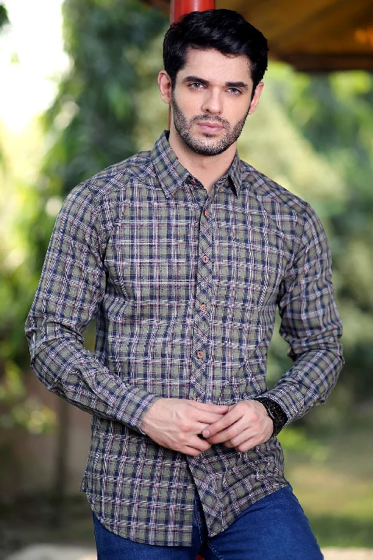 Men's “OWEN" Cotton Full Sleeves Checked Shirt Dressy Chelsea Boot Style 
