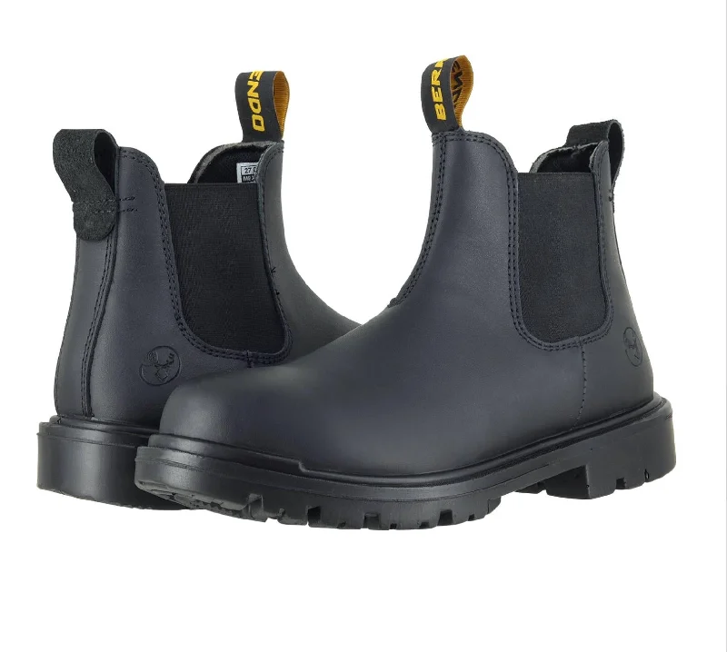 Men's Pull-On Work Boots In Black Combat - Inspired Military Boot Look  