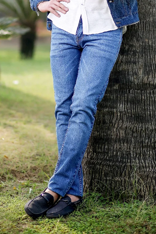 "TELIS" Regular Fit Denim Jeans Bottom Metallic Trim Shoe Design  
