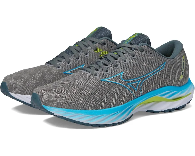 Men's Wave Inspire 19 Running Shoes In Ghost Grey/jet Blue Hiking Boot Durability Style  