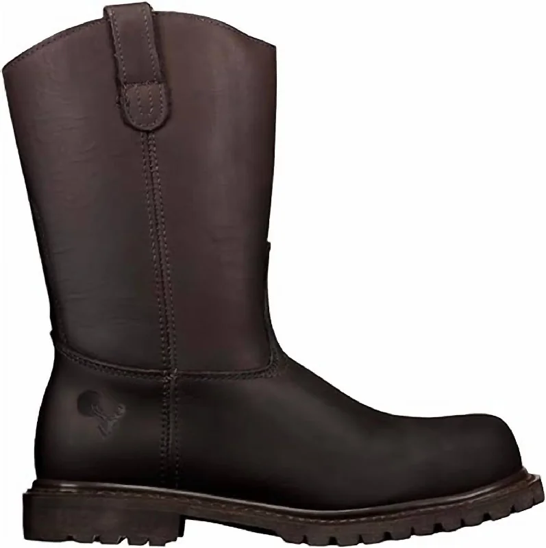 Men's Wellington Steel Toe Work Boots In Brown Memory - Foam Slipper Look  