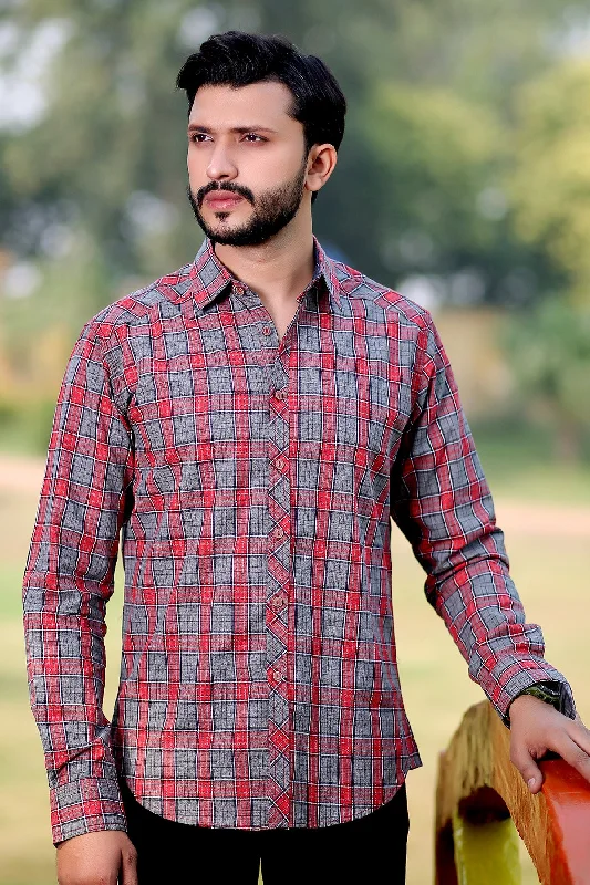 Men's "WILLY" Cotton Full Sleeves Checked Shirt Brogue Oxford Aesthetic 