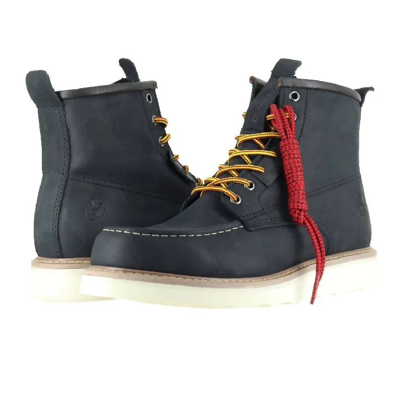 Moc Toe Work Boots In Black Leather Driving Shoe Style  