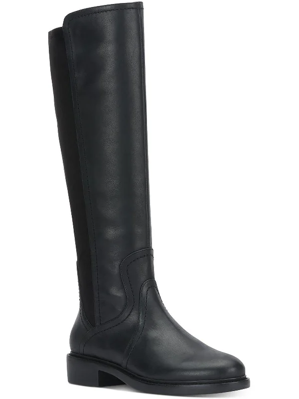 Quenbew Womens Leather Tall Knee-High Boots Open - Lacing Derby Look  