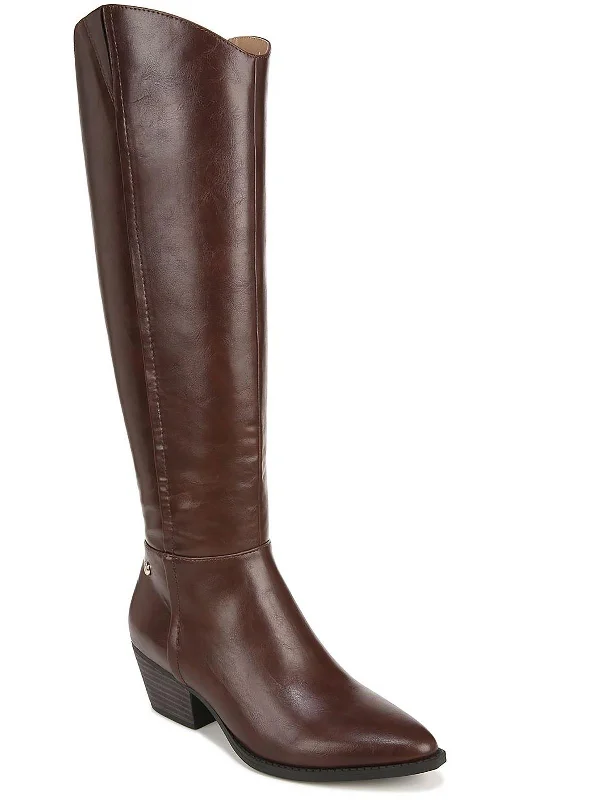 Reese Womens Faux Leather Wide Calf Knee-High Boots Comfortable Derby Style  