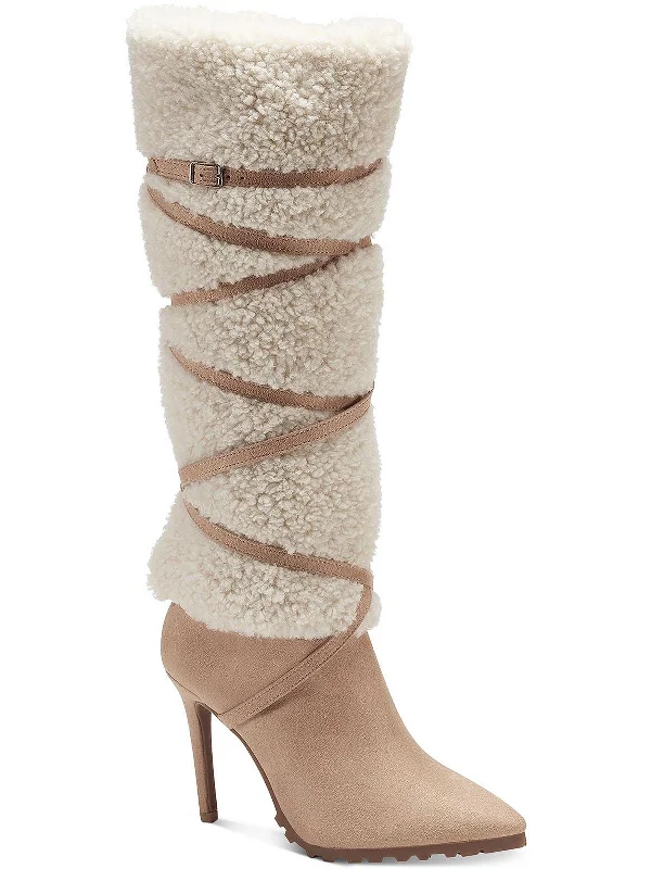 Rikka Womens Faux Shearling Strappy Knee-High Boots Hiking Boot Durability Style  
