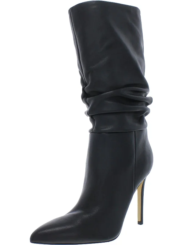 Romy Womens Suede Pull On Mid-Calf Boots Two - Tone Shoe Design  