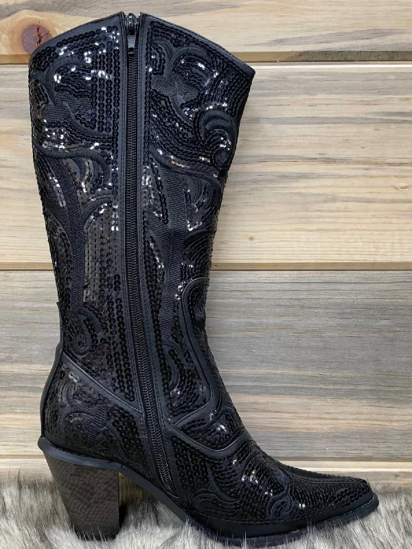 Tall Sequin Boots In Black Minimalist Sneaker Style  