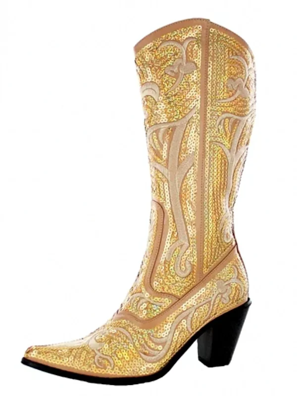 Tall Sequin Boots In Gold Sustainable Shoe Design  